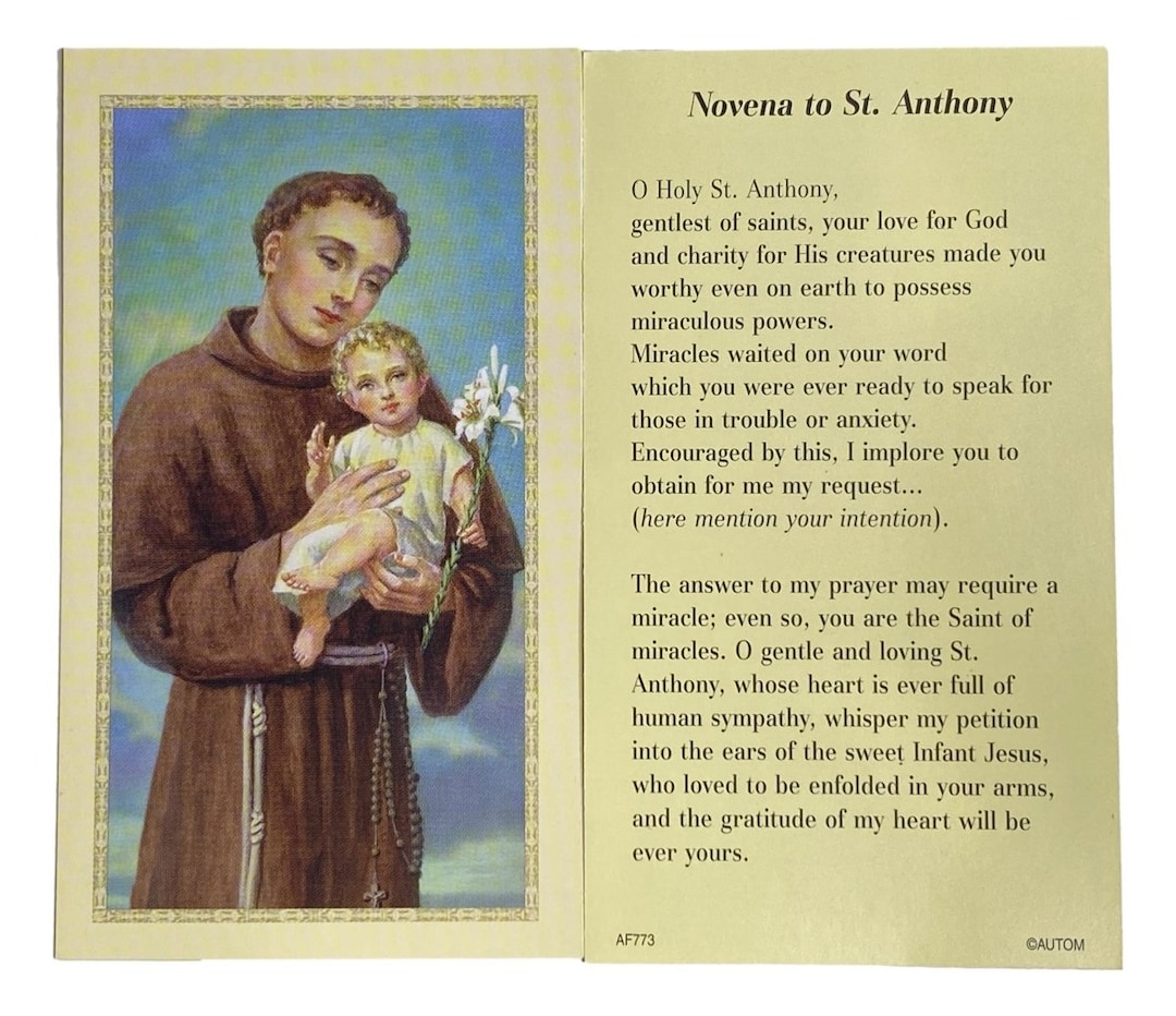 Prayer Card Novena to Saint Anthony No Laminate AF Etsy