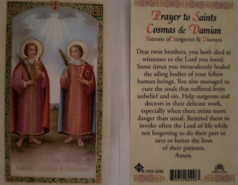 Prayer Card Prayer to Saints Cosmas & Damian Laminated HCE Etsy