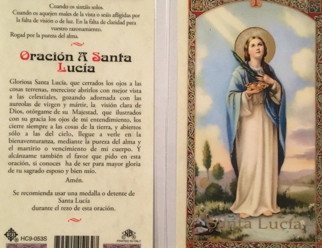 Prayer Card Oracion A Santa Lucia SPANISH Laminated HC-S - Etsy