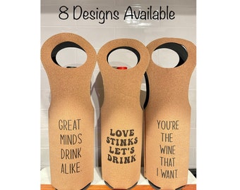 Natural Cork Engraved Wine Bags for Wedding, Housewarming, and Wine Lovers