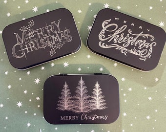 Christmas Tin Boxes: Engraved Metal Boxes with Lids for Gifting, Gift Cards, Money, Candies, and More