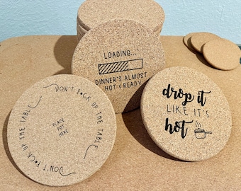 Engraved Kitchen Saying Trivets Hot Plates Coasters for Pot Rest and Entertaining