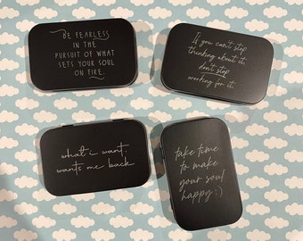 The Words to Live By Selection: Engraved Metal Boxes with Lids for Gifting, Gift Cards, Money, Candies, and More