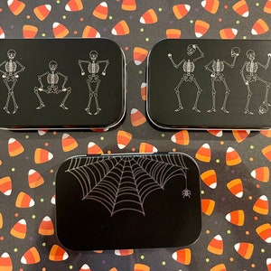 Spooky Tins: Engraved Metal Boxes with Lids for Gifting, Gift Cards, Playing Cards, Purse Org, Survival Kit, Cosmetics, Candy