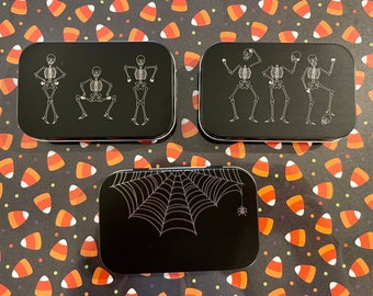 Spooky Tins: Engraved Metal Boxes with Lids for Gifting, Gift Cards, Playing Cards, Purse Org, Survival Kit, Cosmetics, Candy