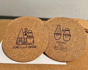 Gnome Cork Laser Etched Trivet Hot Plate Coaster for Pot Rest and Entertaining