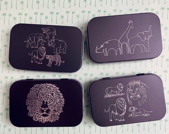 Wild Safari Tins: Engraved Metal Boxes with Lids for Gifting, Gift Cards, Purse Org, Survival Kit, Cosmetics and Playing Cards