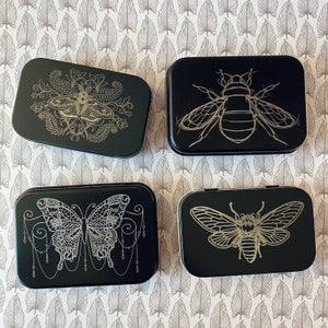 Beautiful Insects Tins: Engraved Metal Boxes with Lids for Gift Cards, Playing Cards, Purse Org, Survival Kit, Cosmetics and More