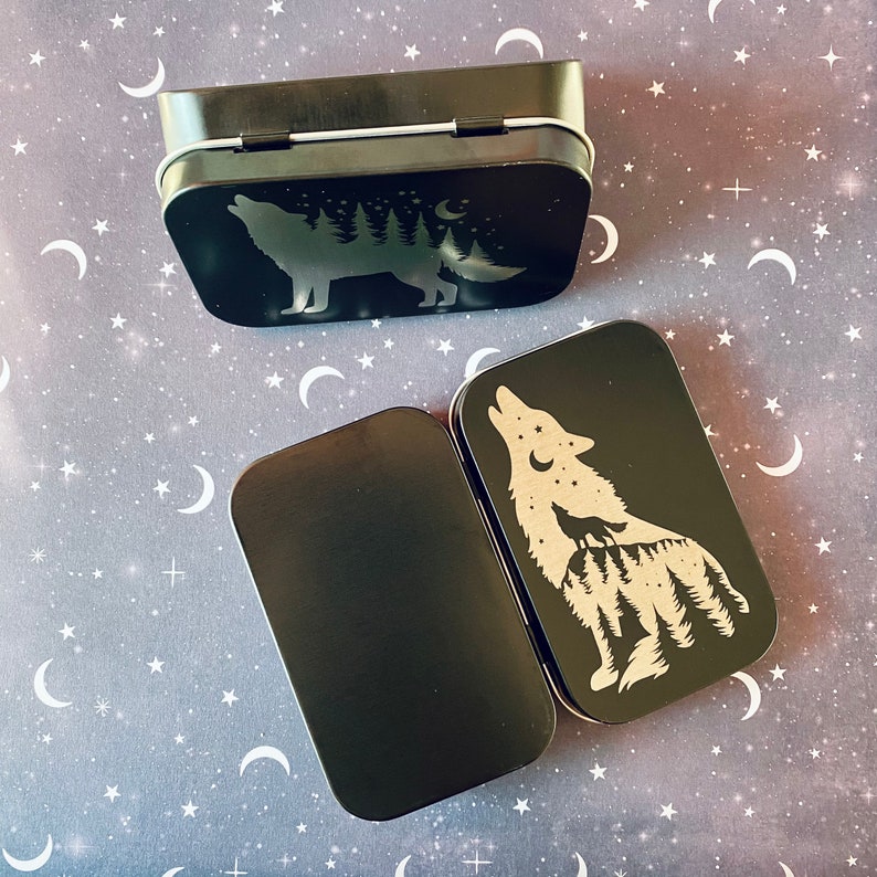 Howling Wolves Engraved Metal Boxes with Lid for storing Jewelry, Gift Cards, Money, Office Supplies, Cosmetics and More image 3