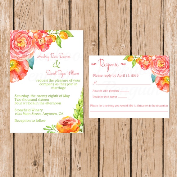 Items similar to Watercolor Wedding Invitations, Floral