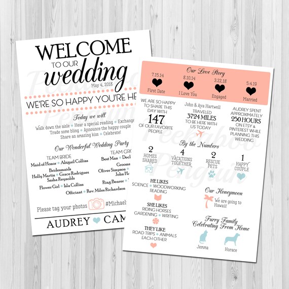 Infographic Wedding Program Creative Wedding Program Blue Etsy