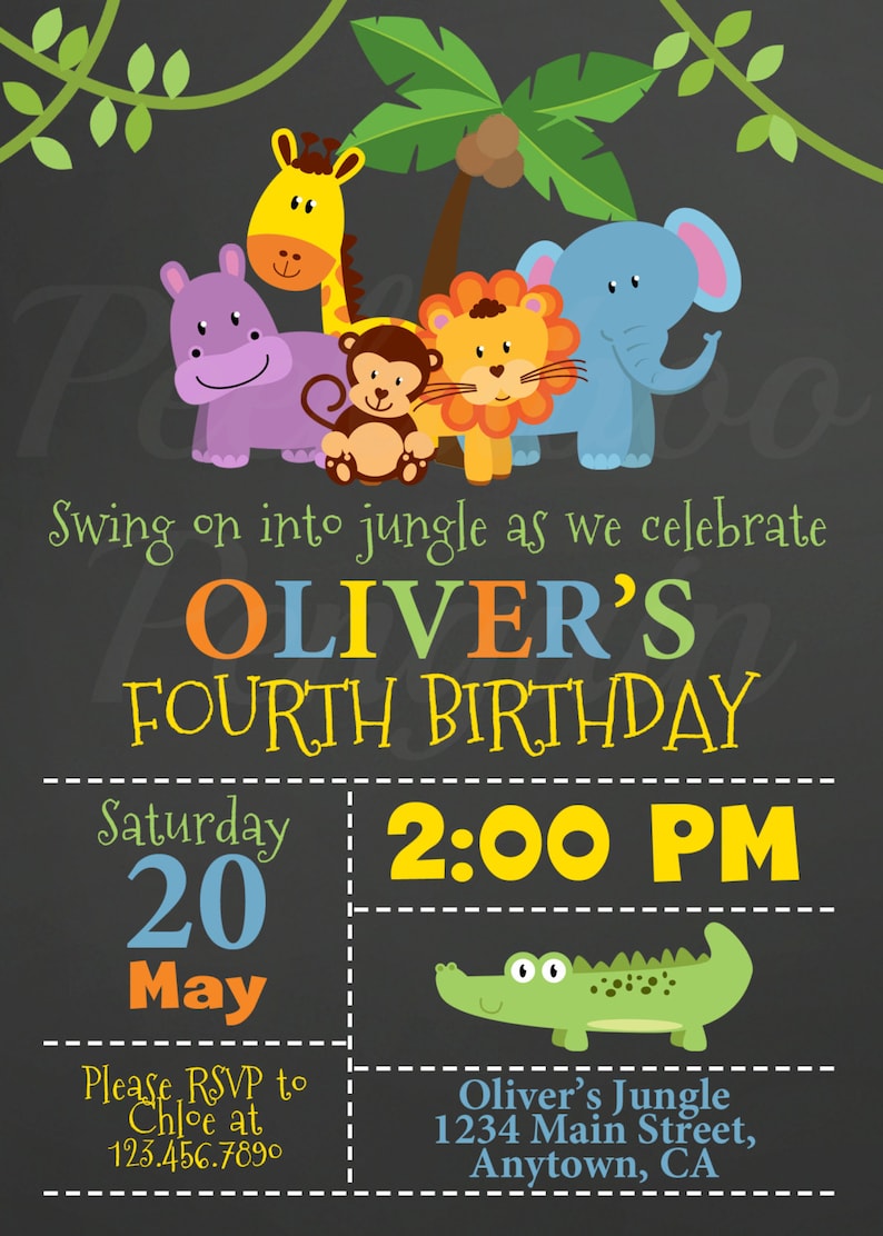 Jungle Birthday Invitation Safari Birthday Invites Kids Etsy