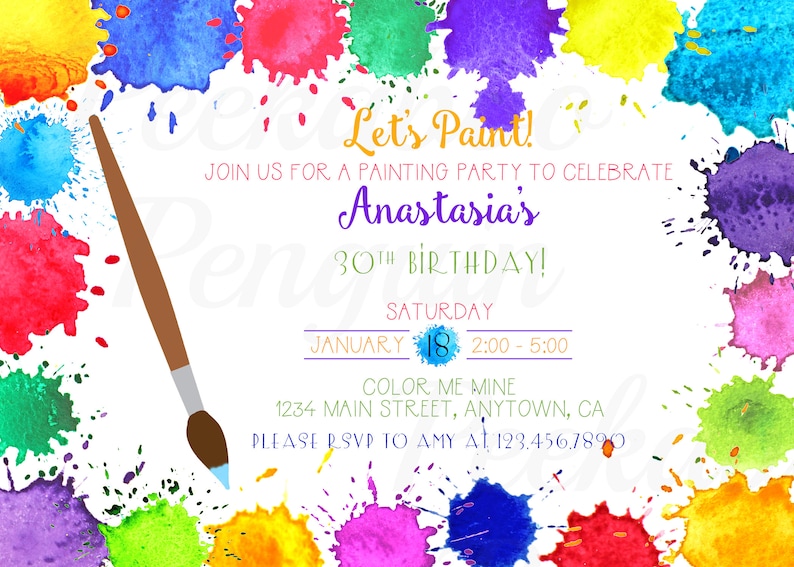 Paint Party Invitation Painting Birthday Party Invite Adult Etsy