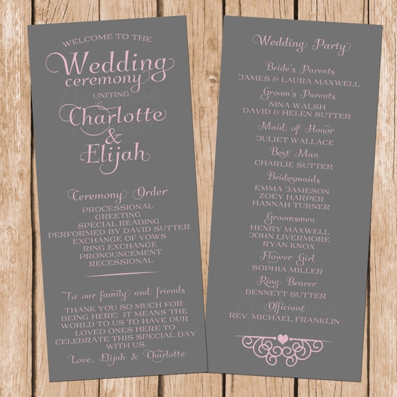 Items similar to Printable Wedding Program, Tea Length Wedding Program ...