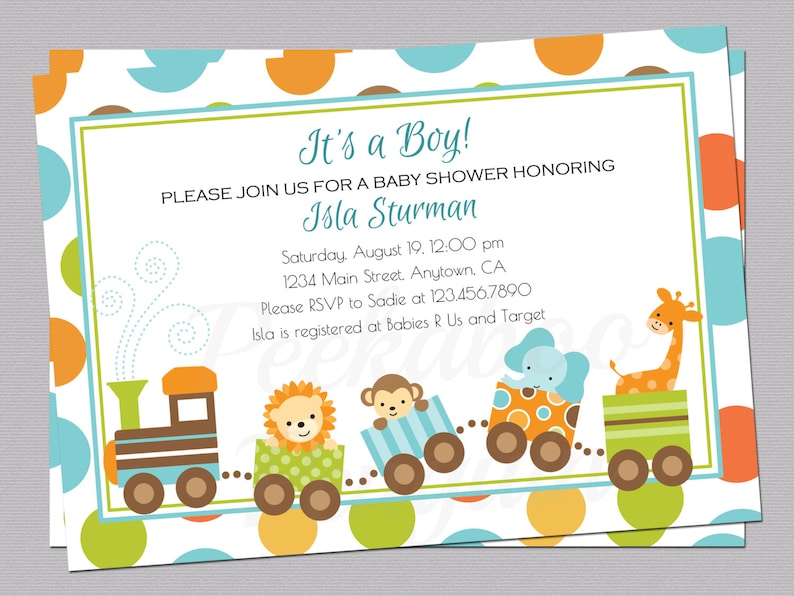 Jungle Baby Shower Invitation Train Invite Boy Printable Animals Digital