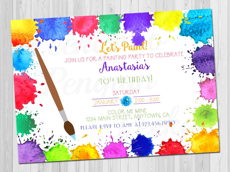 Paint Party Invitation Painting Birthday Party Invite Adult Etsy