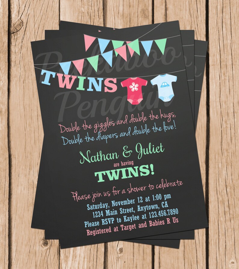 Twins Baby Shower Invitations Boy Girl Twins Shower Couples Etsy