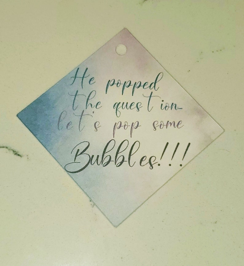 Custom Engagement Announcement Tags 12 pack He popped the question FREE SHIPPING