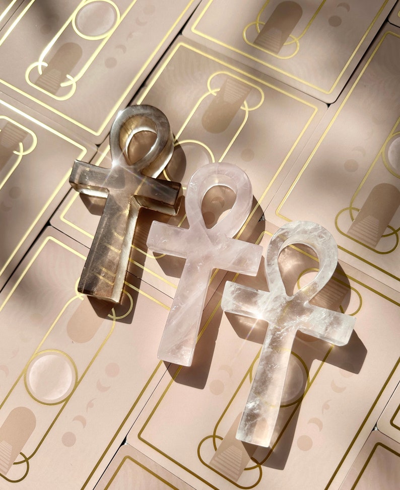 Ankh egyptisk kristallamulett med livets nyckel | Rosa klar rökkvarts bild 6