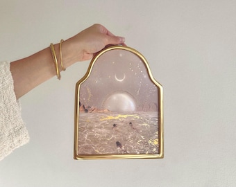 Venusian Luna Portal Gold Foiled Brass Arch Framed Print, Moonchild Mystical wall decor, Luminous Goddess Artwork