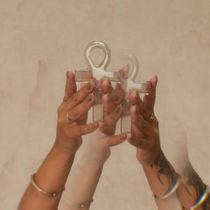 Ankh Egyptian Crystal Amulet key of life | Rose Clear Smoky Quartz
