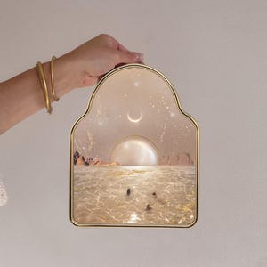 Venusian Luna Portal Gold Foiled Brass Arch Framed Print, Moonchild Mystical wall decor, Luminous Goddess Artwork