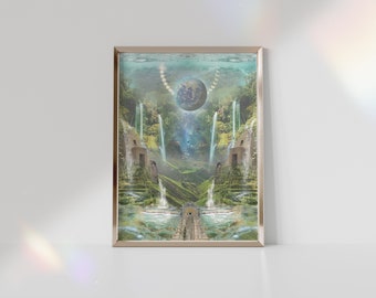 Gaia Art Print: Lush Green Landscape, Earth Goddess