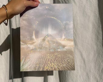 Gold Foil Cosmic Portal Pyramid Print: Ancient Egyptian Decor