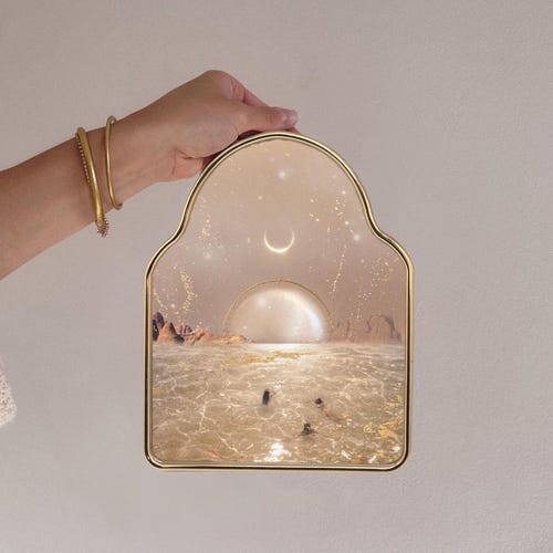 Venusian Luna Portal Print: Gold Foiled Brass Frame Mystical Wall Art