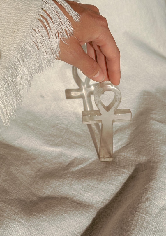 Ankh Egyptian Crystal Amulet key of life | Rose Clear Smoky Quartz