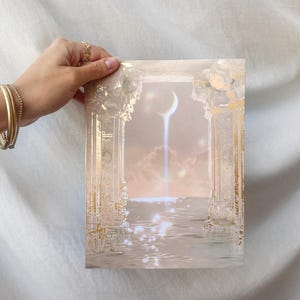 Luna Portal Goldfolie Druck | Sakrale Kunst, Göttin, Mondkind leuchtendes Kunstwerk