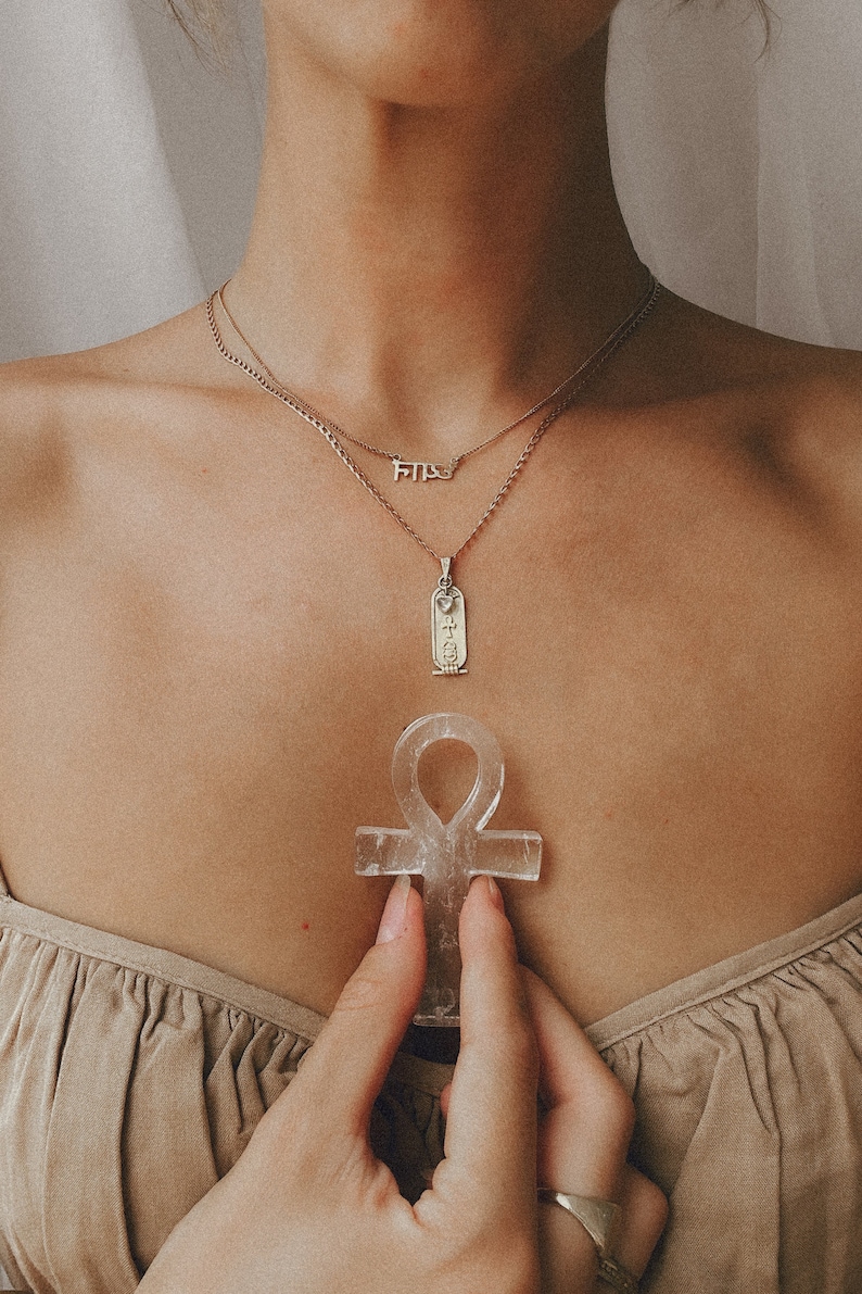 Ankh egyptisk kristallamulett med livets nyckel | Rosa klar rökkvarts Clear Quartz Mini