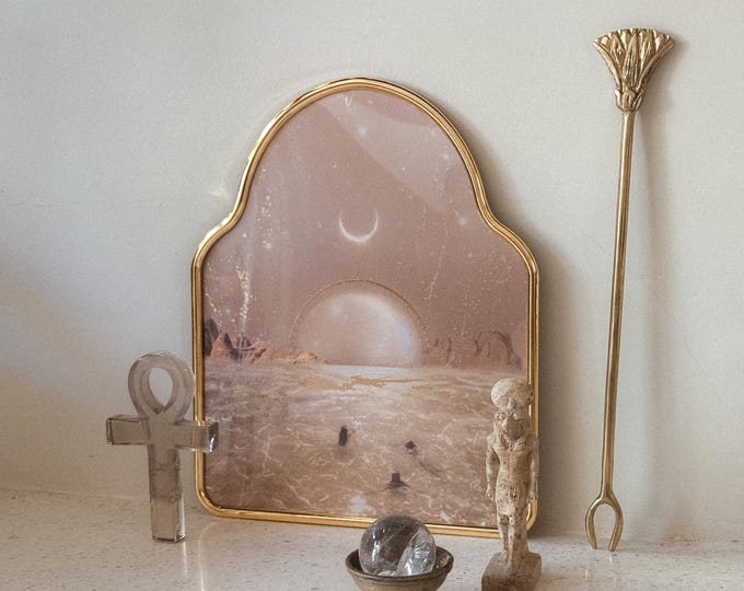Gold Foiled Venusian Luna Portal Print: Brass Frame Mystical Wall Art