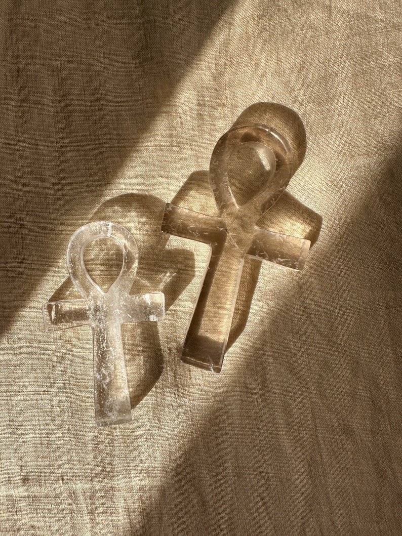 Ankh egyptisk kristallamulett med livets nyckel | Rosa klar rökkvarts Smoky Quartz Mini
