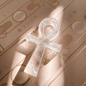Ankh egyptisk kristallamulett med livets nyckel | Rosa klar rökkvarts Clear Quartz