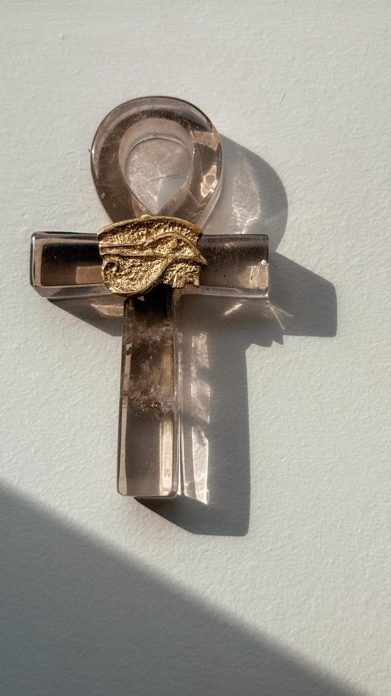 Ankh egyptisk kristallamulett med livets nyckel | Rosa klar rökkvarts bild 13