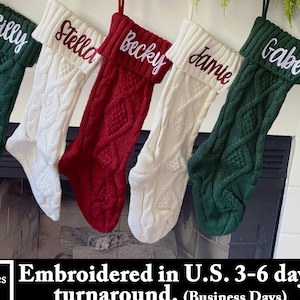 Family Christmas Stockings, Knit Stockings, Embroidered Stockings, Knitted Stockings, Christmas Decor, Holiday Decor, cable Knit, modern