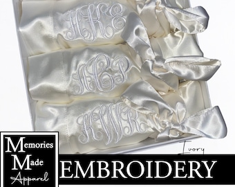 Ivory Robes, Robes for Bridesmaids, Embroidered Robes, Satin Bridesmaid Robes, Bridesmaid Gifts, Ivory embroidered robes, Bridal Robe