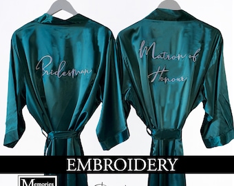 Embroidered Green Satin Robe: Bridesmaid Gift