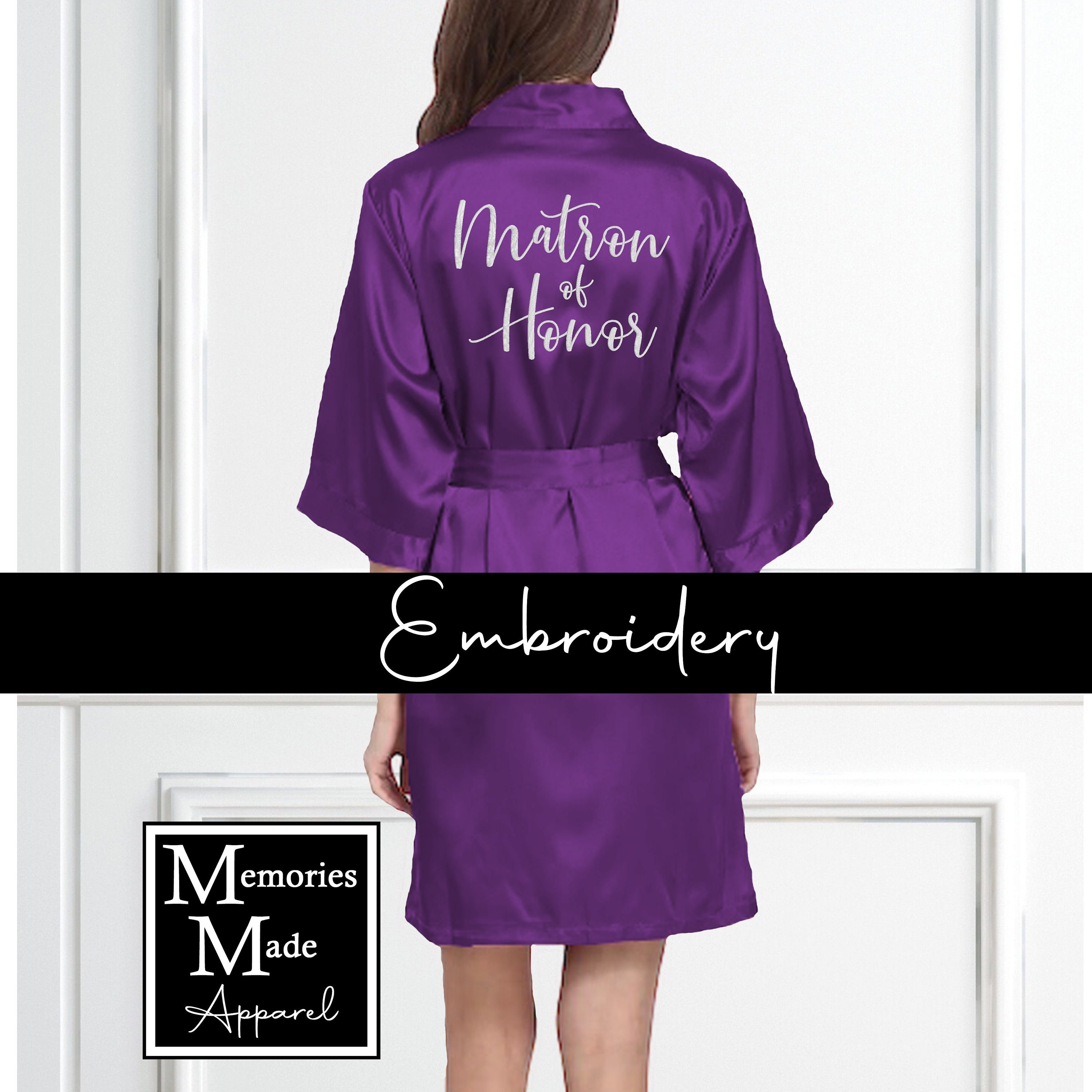 Purple Satin Robes, Embroidered, Satin Bridesmaid Robes, Embroidered ...
