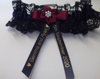 Personalised Garter Claret Garter Dark Red Wedding Clara Bespoke Garter Christmas Garter Wedding Garter Silk Garter Burgundy Garter