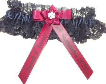 Personalised Garter Claret Garter Dark Red Wedding Clara Bespoke Garter Christmas Garter Wedding Garter Silk Garter Burgundy Garter