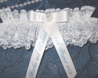 Personalized Lace Wedding Garter: Vintage Style, Something Blue