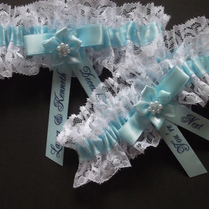 Personalisierte Blaue Hochzeit Satin Strumpfband Strumpfband: Braut Geschenk, Handgemacht