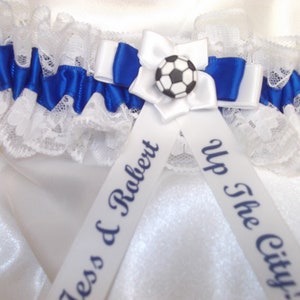 Personalized Royal Blue Wedding Garter: Football Theme, Handmade Lace