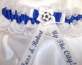Personalized Royal Blue Wedding Garter: Football Theme, Handmade Lace