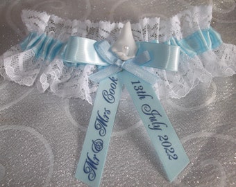 Blue Lily Design Wedding Garter Personalised Something Blue