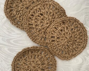 Handgefertigte Jute-Untersetzer | Rustikale Boho-Getränkematten | Handgehäkelt, umweltfreundlich