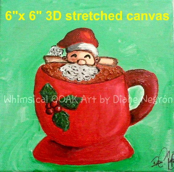 Items similar to 6"x6" Santa Claus Christmas painting, Christmas gifts