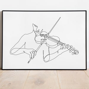 Violinist Line Art | Digital Print Download | Wall Art Print | Musician Print | Violin Music Illustration Gift